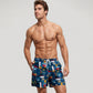 Men's Geometric Palm Tree Swim Trunks with Quick-Dry Fabric and Adjustable Drawstring Waist for Bold Summer Style