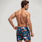 Men's Geometric Palm Tree Swim Trunks with Quick-Dry Fabric and Adjustable Drawstring Waist for Bold Summer Style