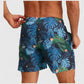 Men's Tropical Leaf Print Swim Trunks with Adjustable Drawstring and Side Pockets