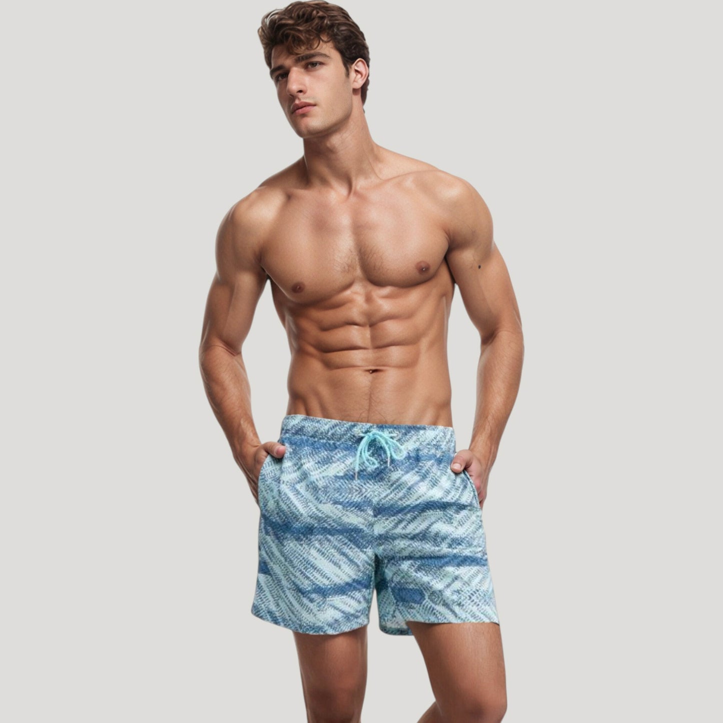 Men's Abstract Print Swim Trunks with Quick-Dry Fabric and Adjustable Drawstring Waistband