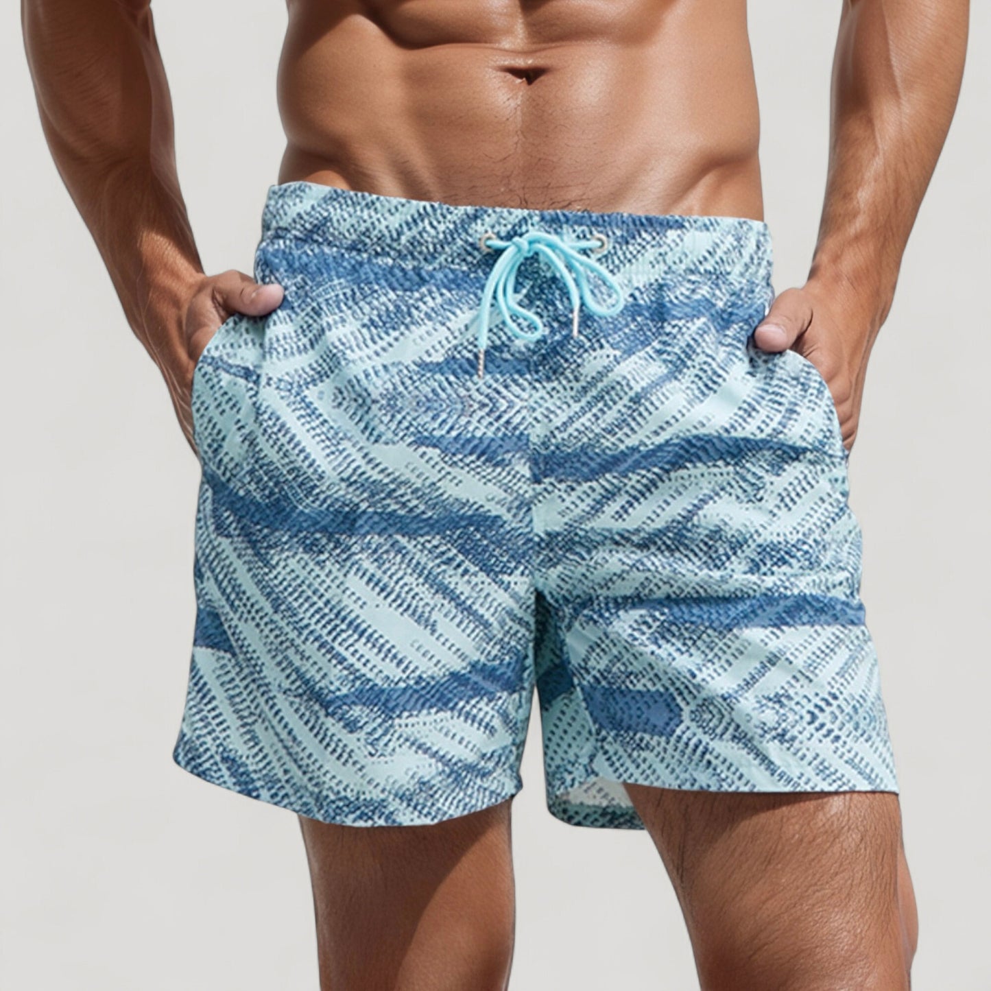 Men's Abstract Print Swim Trunks with Quick-Dry Fabric and Adjustable Drawstring Waistband