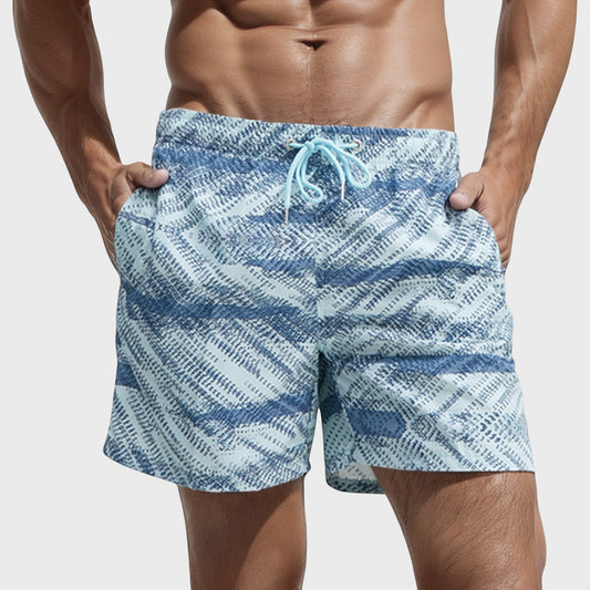 Men's Abstract Print Swim Trunks with Quick-Dry Fabric and Adjustable Drawstring Waistband