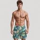 Men's Tropical Leaf and Floral Print Swim Trunks with Quick-Dry Fabric and Drawstring Waist for Vibrant Beach Style