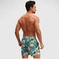 Men's Tropical Leaf Print Swim Trunks with Elastic Waistband and Mesh Lining