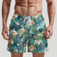 Men's Tropical Leaf and Floral Print Swim Trunks with Quick-Dry Fabric and Drawstring Waist for Vibrant Beach Style