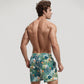 Men's Tropical Leaf and Floral Print Swim Trunks with Quick-Dry Fabric and Drawstring Waist for Vibrant Beach Style