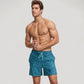 Men's Blue Abstract Print Swim Trunks with Quick-Dry Fabric and Adjustable Drawstring Waist for Summer Wear