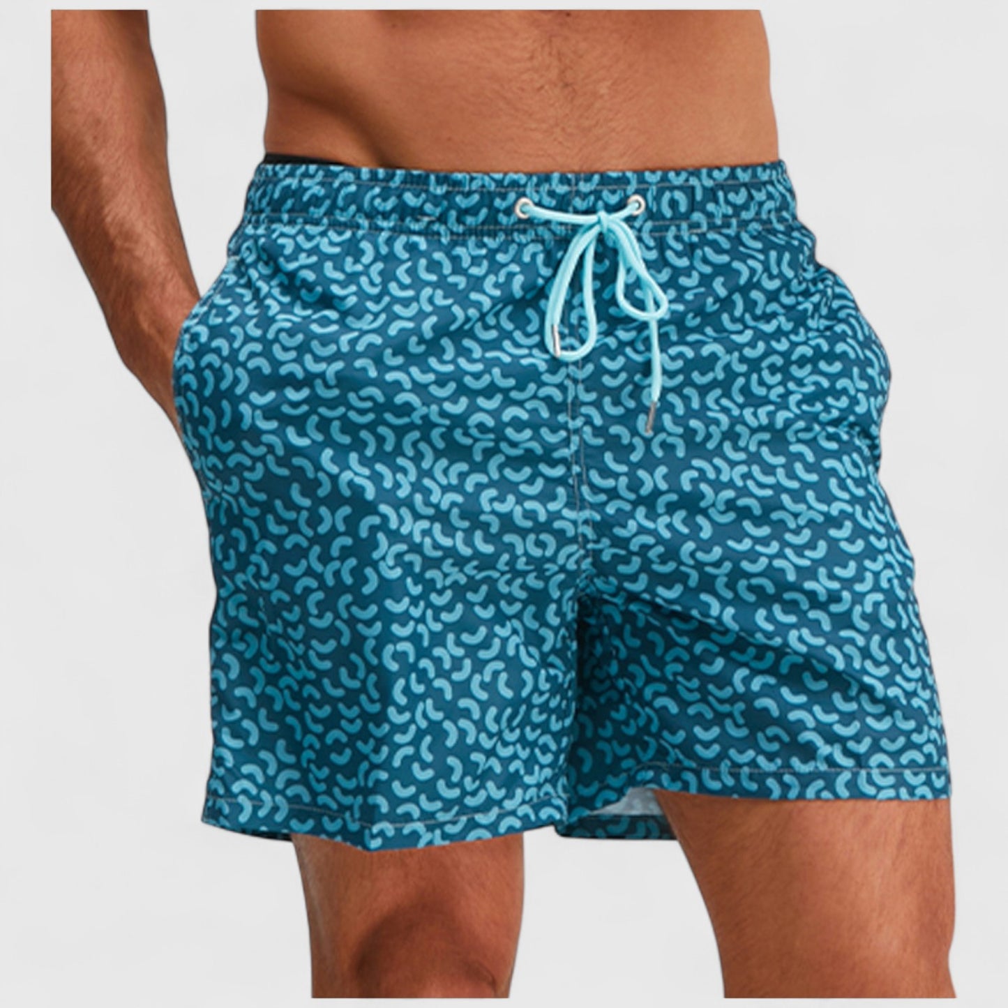 Men's Abstract Print Swim Trunks with Elastic Waistband and Adjustable Drawstring