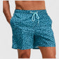 Men's Abstract Print Swim Trunks with Elastic Waistband and Adjustable Drawstring