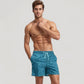 Men's Blue Abstract Print Swim Trunks with Quick-Dry Fabric and Adjustable Drawstring Waist for Summer Wear