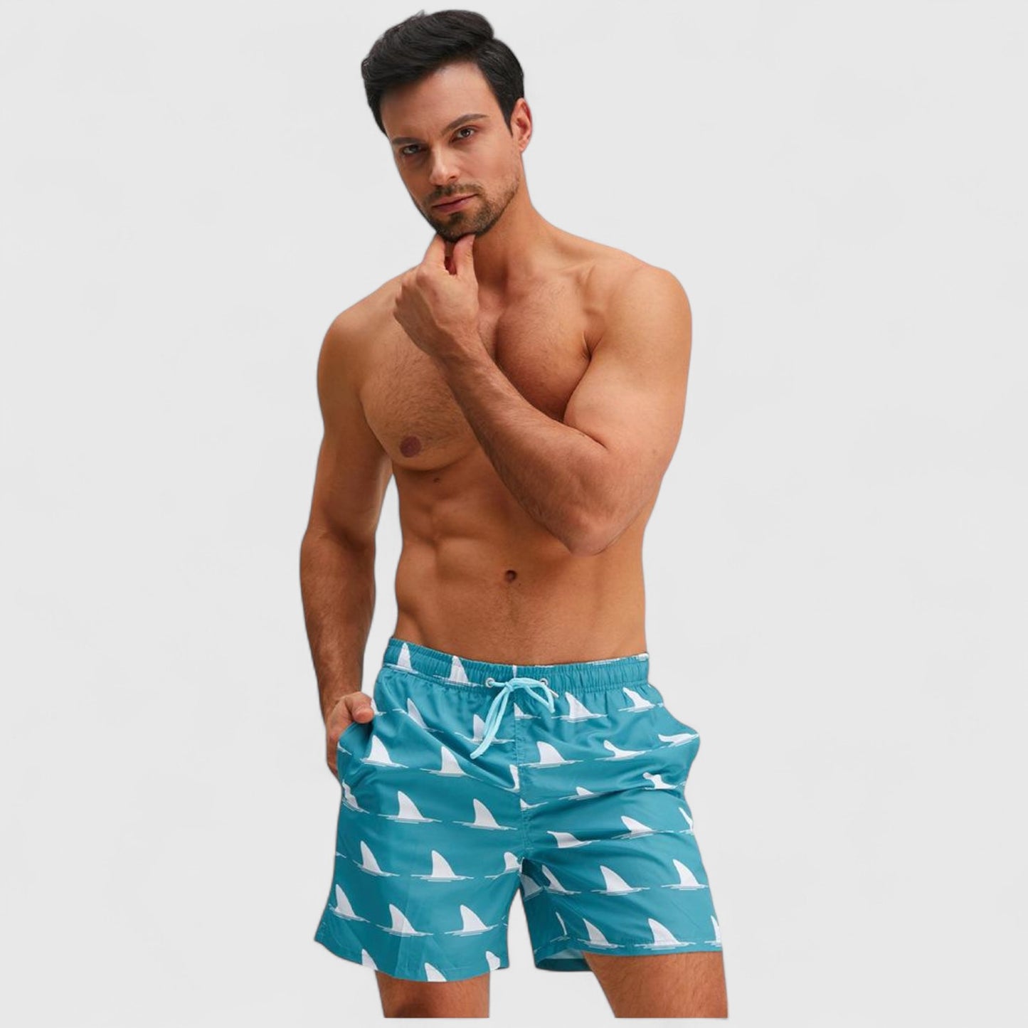 Men's Sailboat Print Swim Trunks with Adjustable Drawstring Waistband and Side Pockets