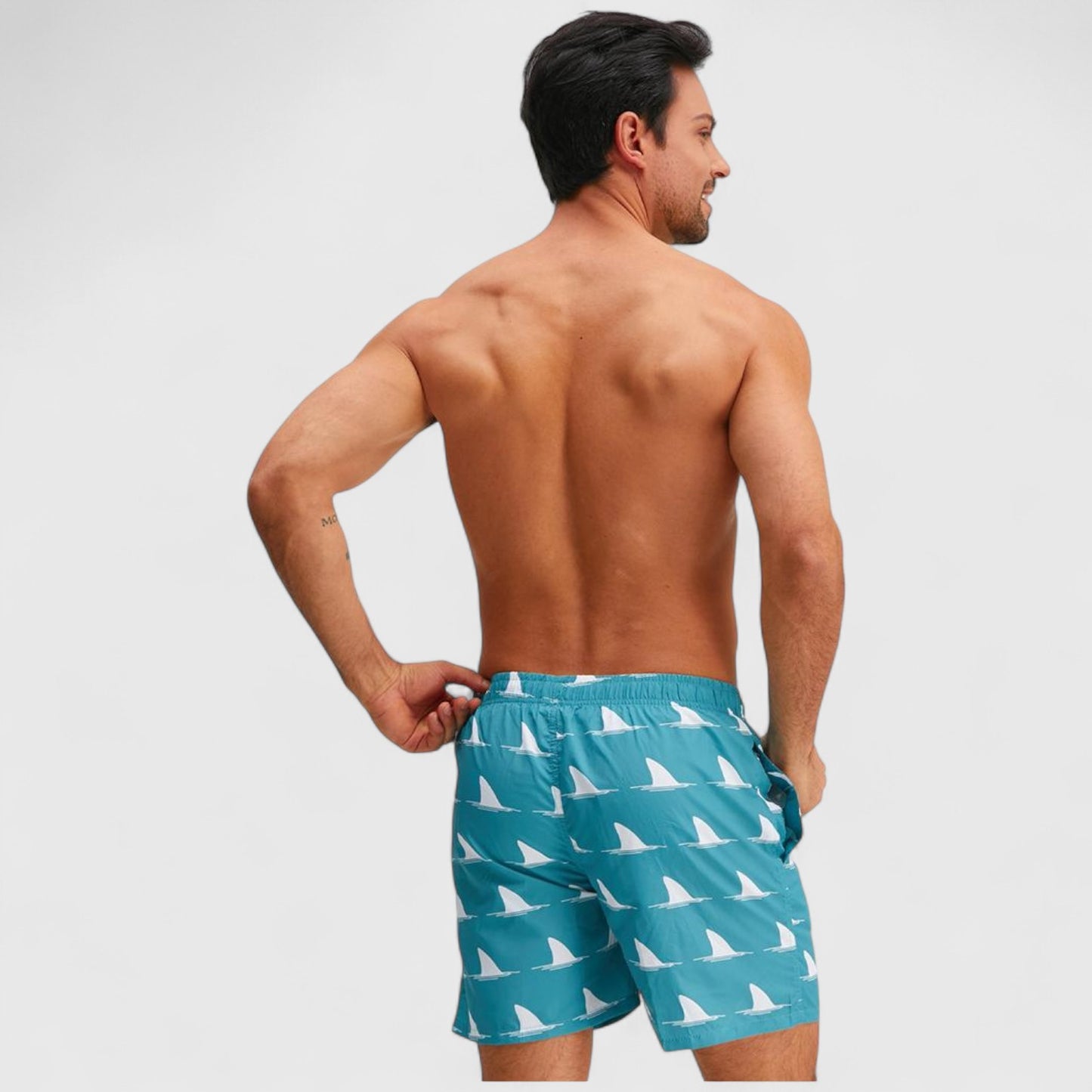 Men's Sailboat Print Swim Trunks with Adjustable Drawstring Waistband and Side Pockets