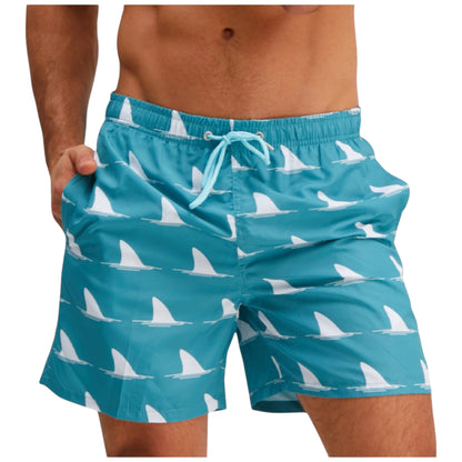 Men's Sailboat Print Swim Trunks with Adjustable Drawstring Waistband and Side Pockets