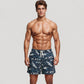 Men's Shark Print Swim Trunks with Camouflage Background Drawstring Waistband and Side Pockets