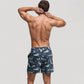 Men's Shark Print Swim Trunks with Camouflage Background Drawstring Waistband and Side Pockets