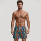 Men's Geometric Zigzag Swim Trunks with Abstract Stripes Elastic Waist and Side Pockets