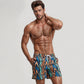 Men's Geometric Zigzag Swim Trunks with Abstract Stripes Elastic Waist and Side Pockets