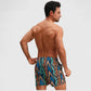 Men's Geometric Print Swim Trunks with Elastic Waistband and Side Pockets