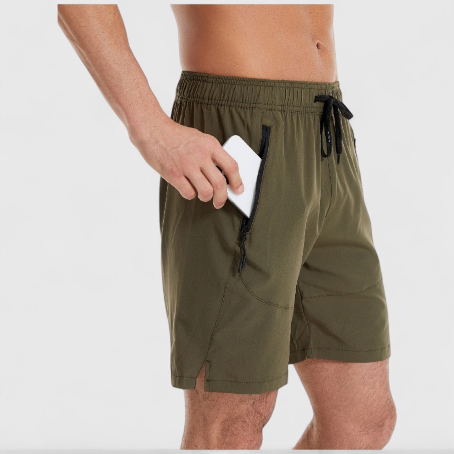 Men's Solid Performance Swim Trunks with Zip Pockets and Adjustable Drawstring Waist
