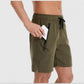Men's Solid Performance Swim Trunks with Zip Pockets and Adjustable Drawstring Waist