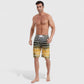 Men's Striped Ombre Board Shorts with Elastic Waistband and Drawstring Closure
