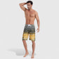 Men's Striped Ombre Board Shorts with Elastic Waistband and Drawstring Closure