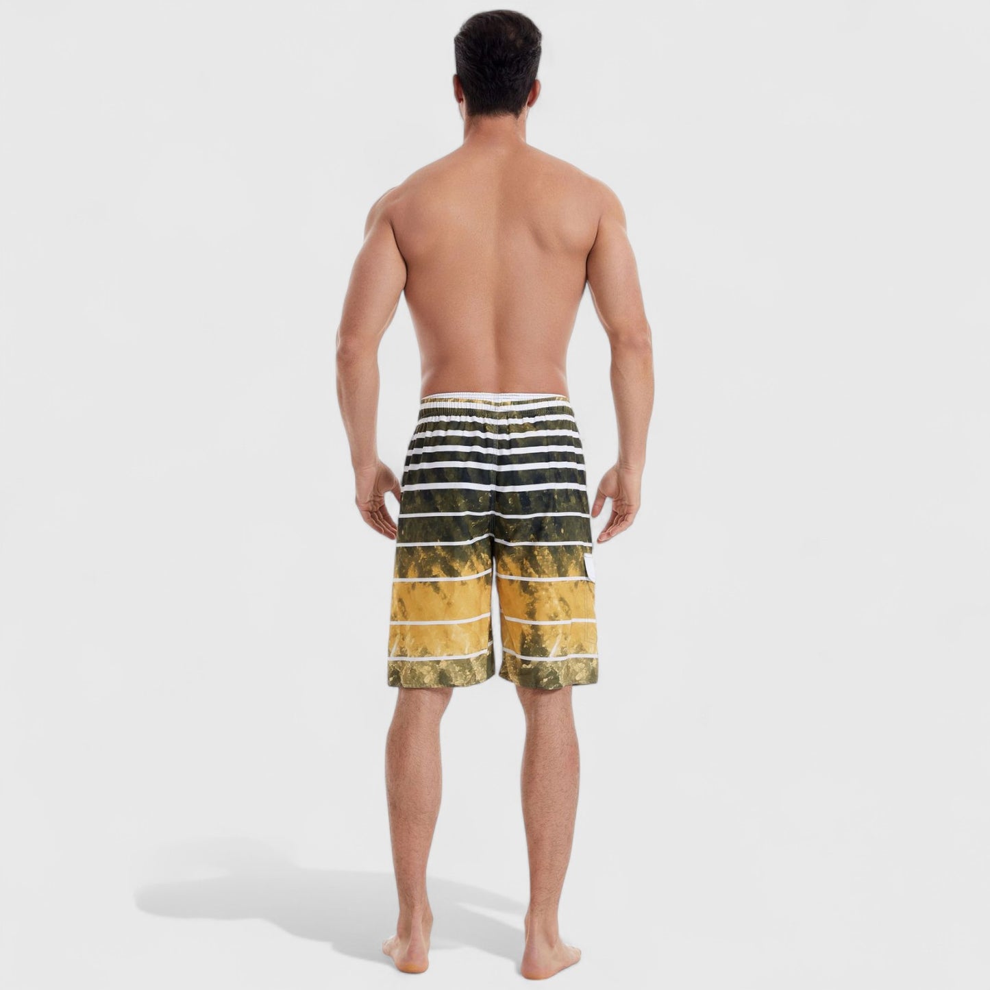 Men's Striped Ombre Board Shorts with Elastic Waistband and Drawstring Closure