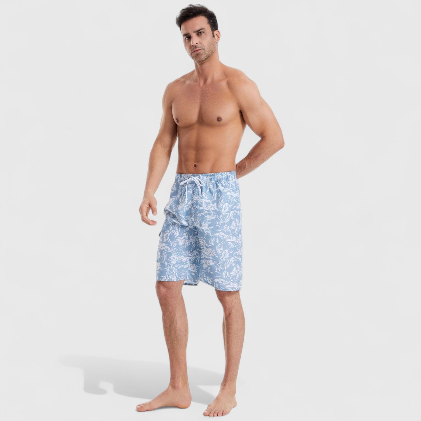 Men's Floral Print Board Shorts with Cargo Pocket and Adjustable Drawstring Waistband