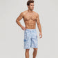 Men's Tropical Print Swim Trunks with Adjustable Drawstring Waist and Cargo Pocket Detail