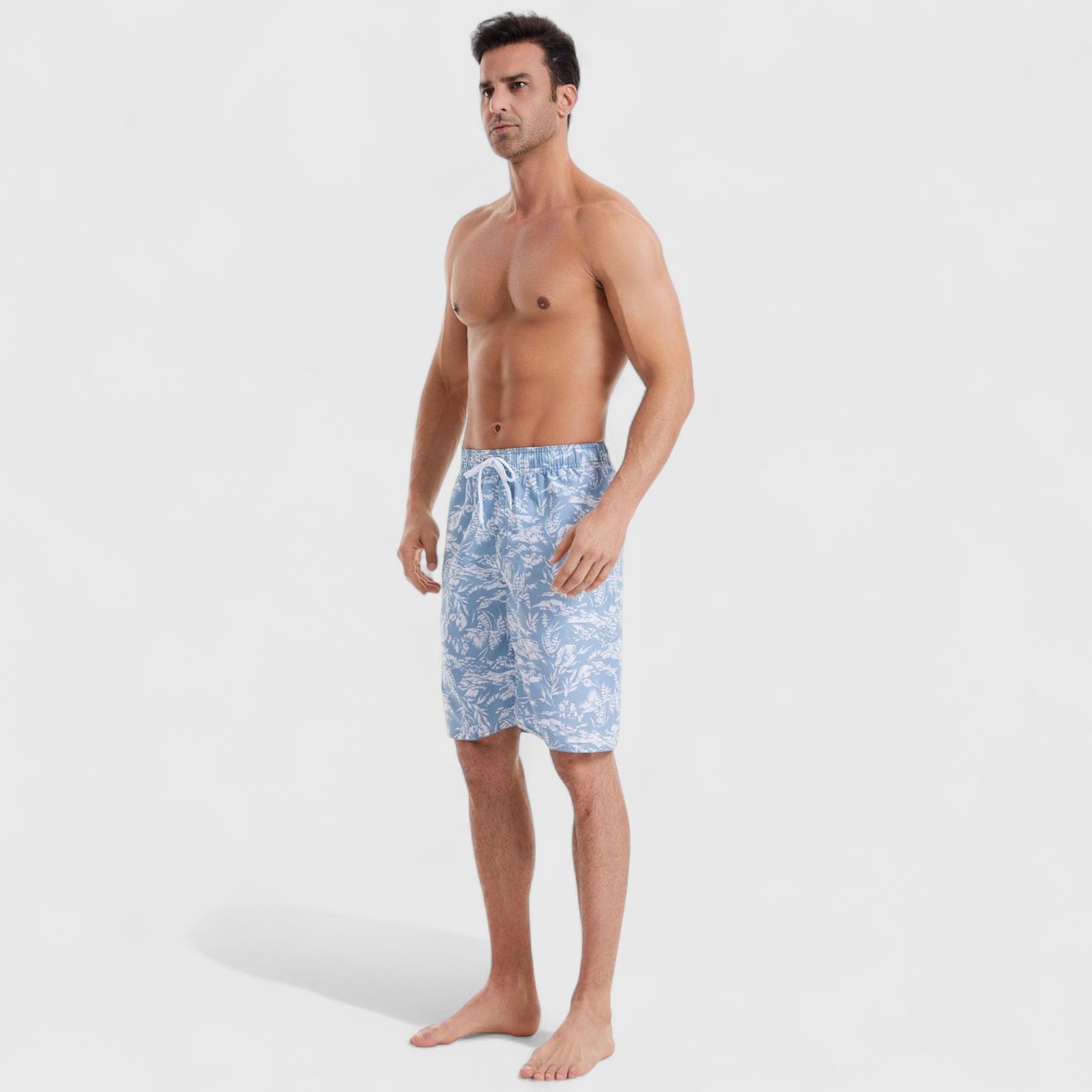 Men's Floral Print Board Shorts with Cargo Pocket and Adjustable Drawstring Waistband