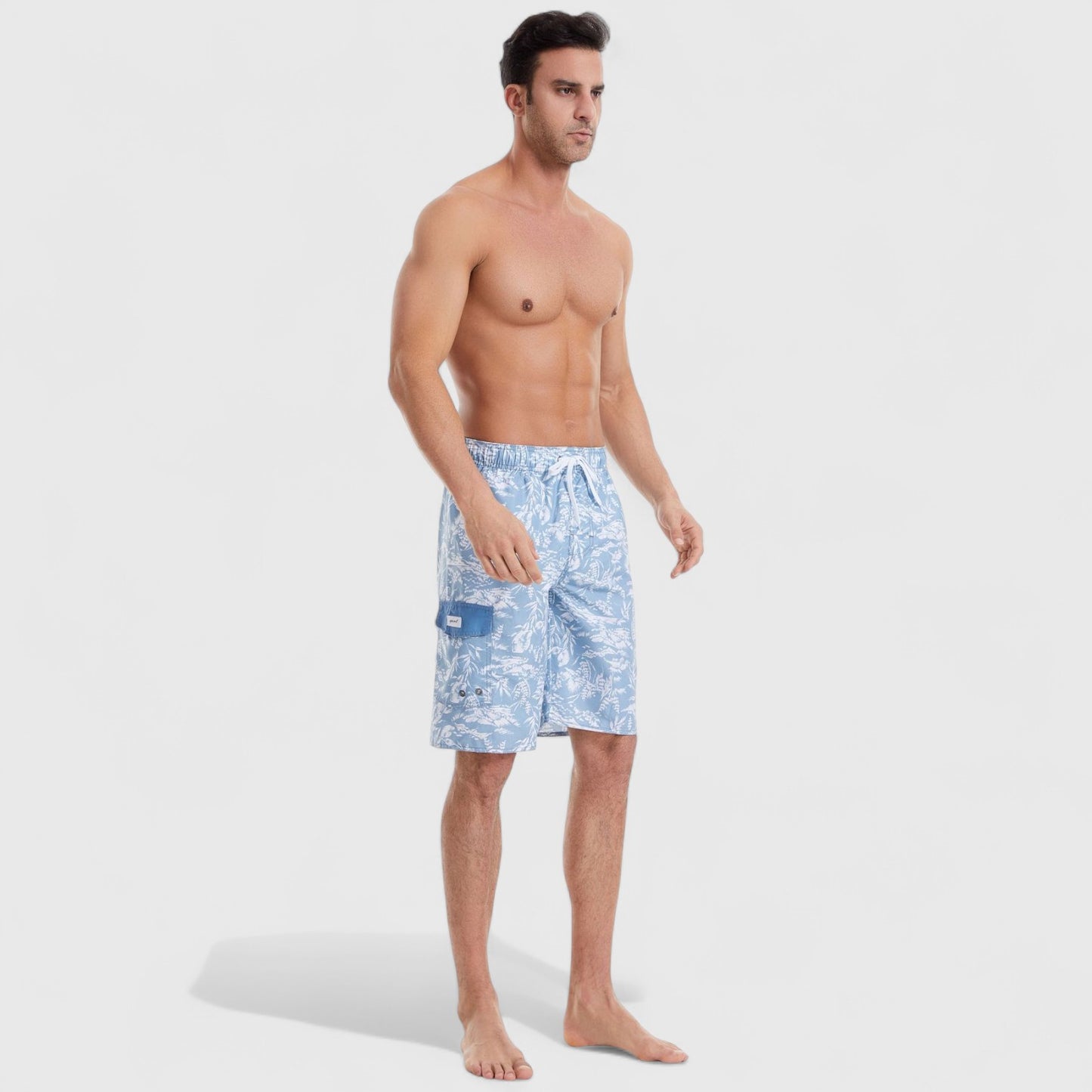 Men's Floral Print Board Shorts with Cargo Pocket and Adjustable Drawstring Waistband