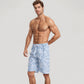 Men's Tropical Print Swim Trunks with Adjustable Drawstring Waist and Cargo Pocket Detail