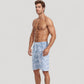 Men's Tropical Print Swim Trunks with Adjustable Drawstring Waist and Cargo Pocket Detail