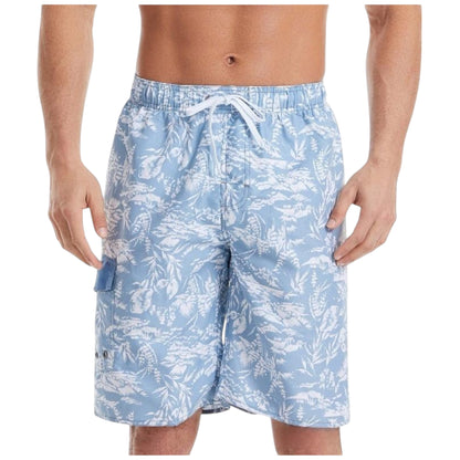 Men's Floral Print Board Shorts with Cargo Pocket and Adjustable Drawstring Waistband