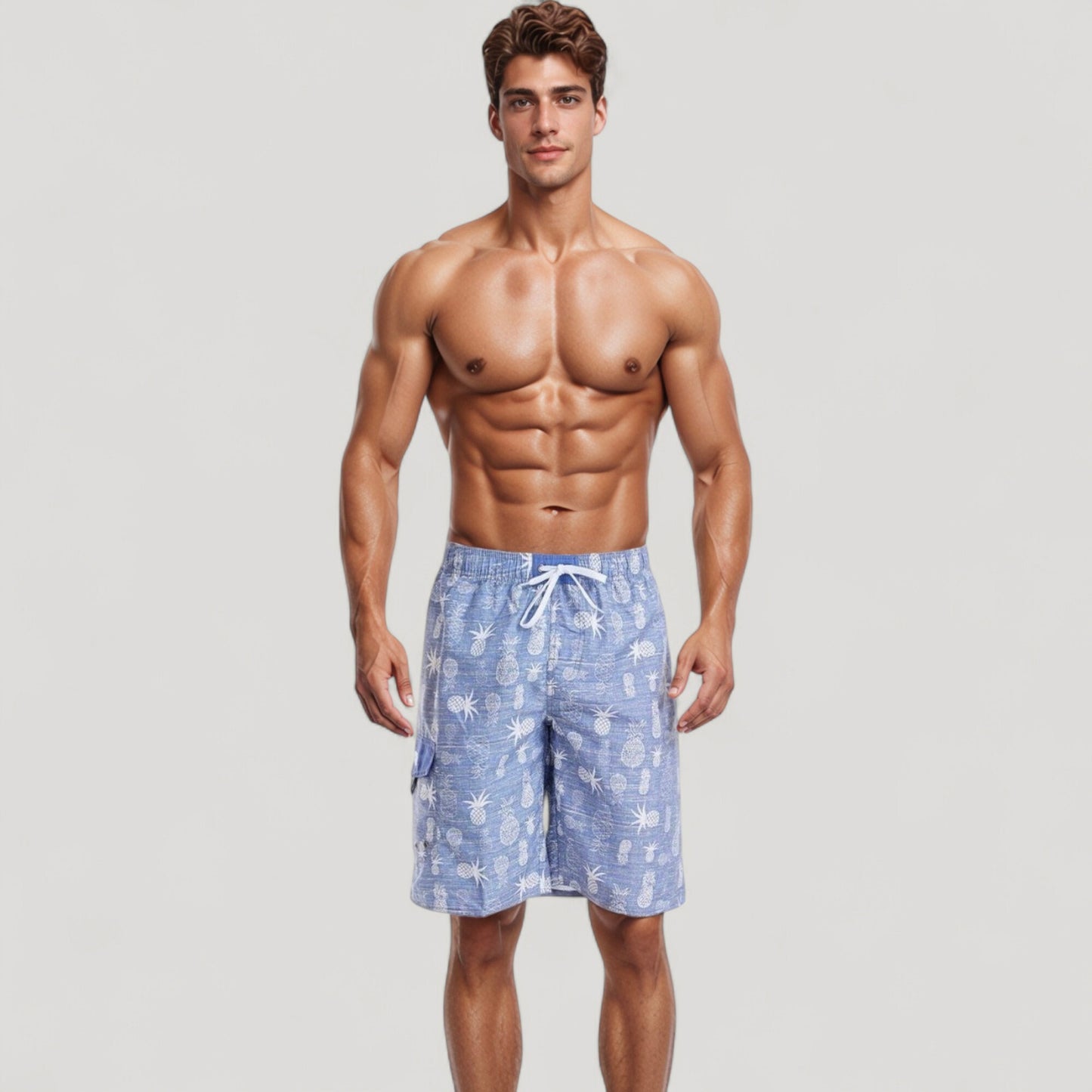 Men's Pineapple Print Swim Trunks with Adjustable Drawstring Waist and Lightweight Quick-Dry Fabric