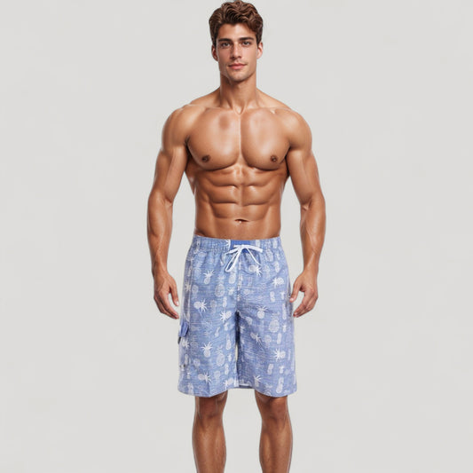 Men's Pineapple Print Swim Trunks with Adjustable Drawstring Waist and Lightweight Quick-Dry Fabric