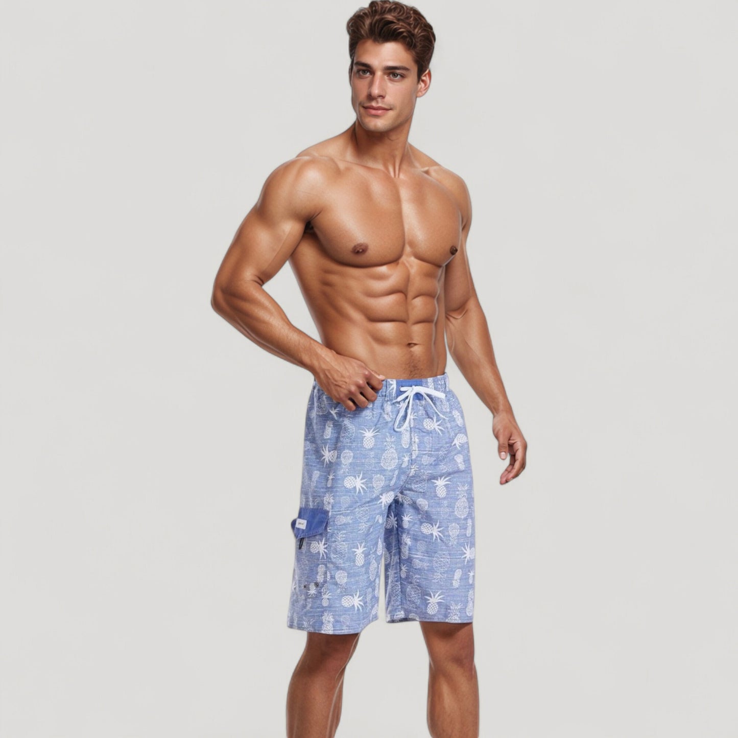 Men's Pineapple Print Swim Trunks with Adjustable Drawstring Waist and Lightweight Quick-Dry Fabric