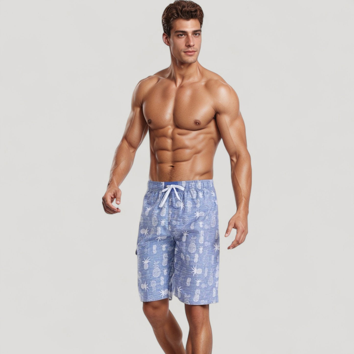 Men's Pineapple Print Swim Trunks with Adjustable Drawstring Waist and Lightweight Quick-Dry Fabric