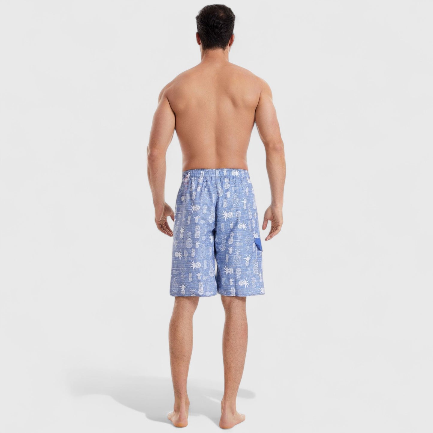 Men's Pineapple Print Swim Shorts with Adjustable Drawstring Waist and Mid-Length Fit