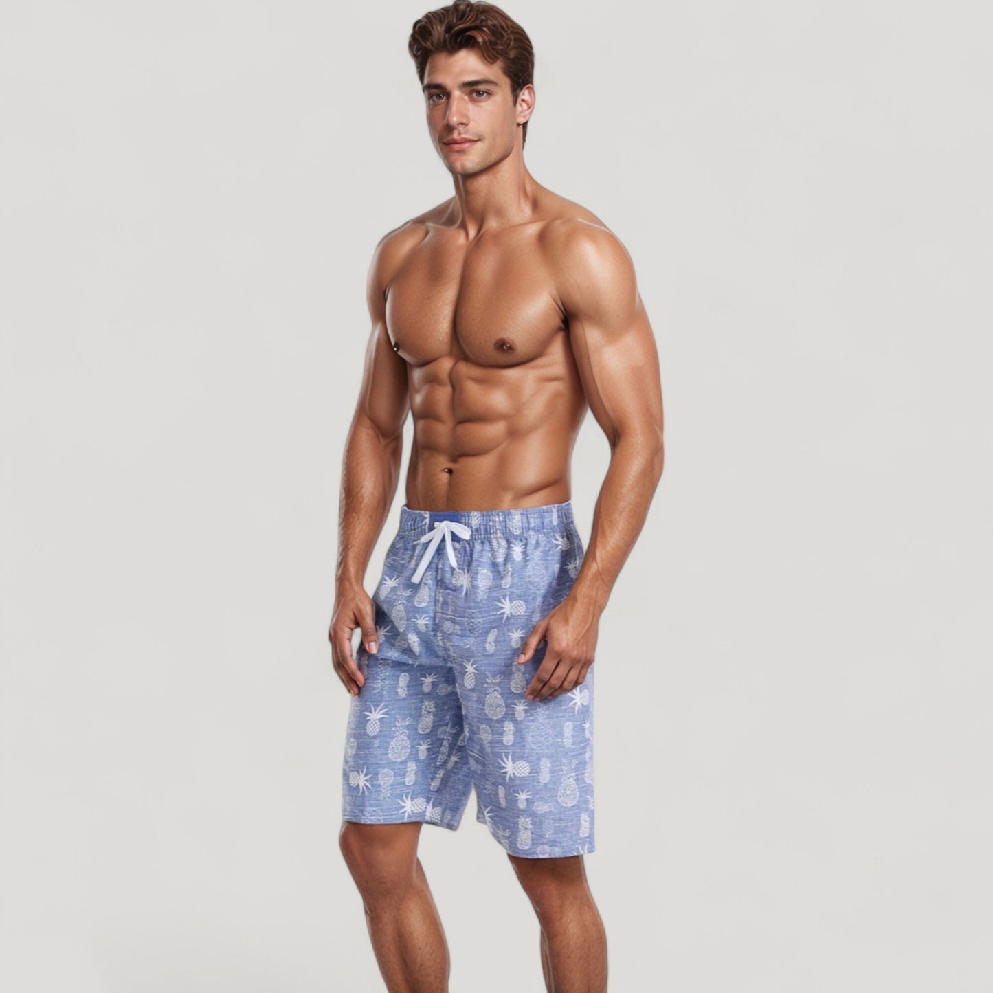 Men's Pineapple Print Swim Trunks with Adjustable Drawstring Waist and Lightweight Quick-Dry Fabric