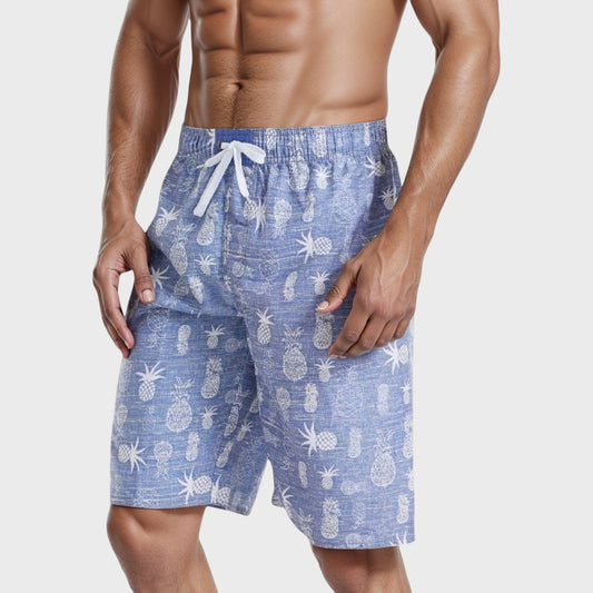 Men's Pineapple Print Swim Trunks with Adjustable Drawstring Waist and Lightweight Quick-Dry Fabric