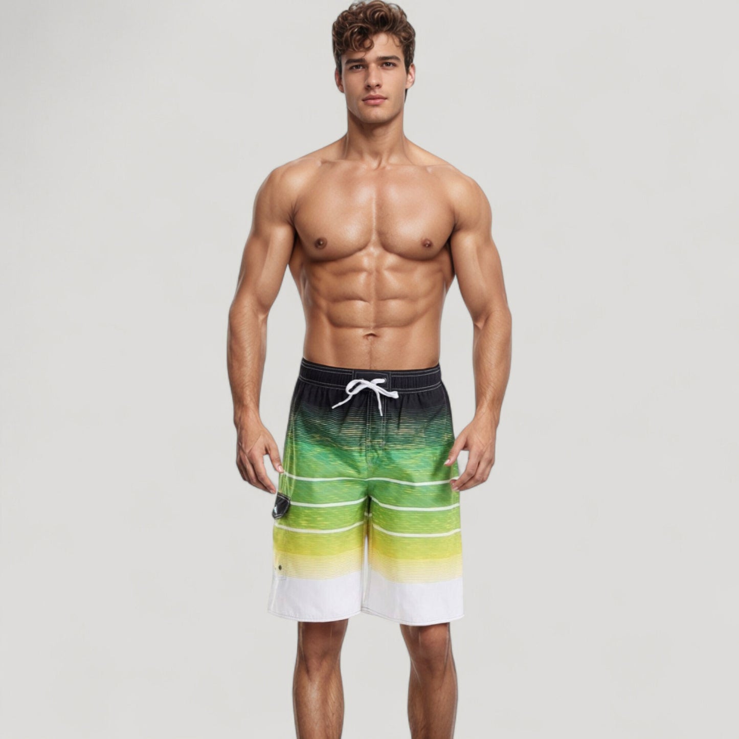 Men's Ombre Stripe Swim Trunks with Drawstring Waistband and Quick-Dry Lightweight Fabric for Comfortable Wear