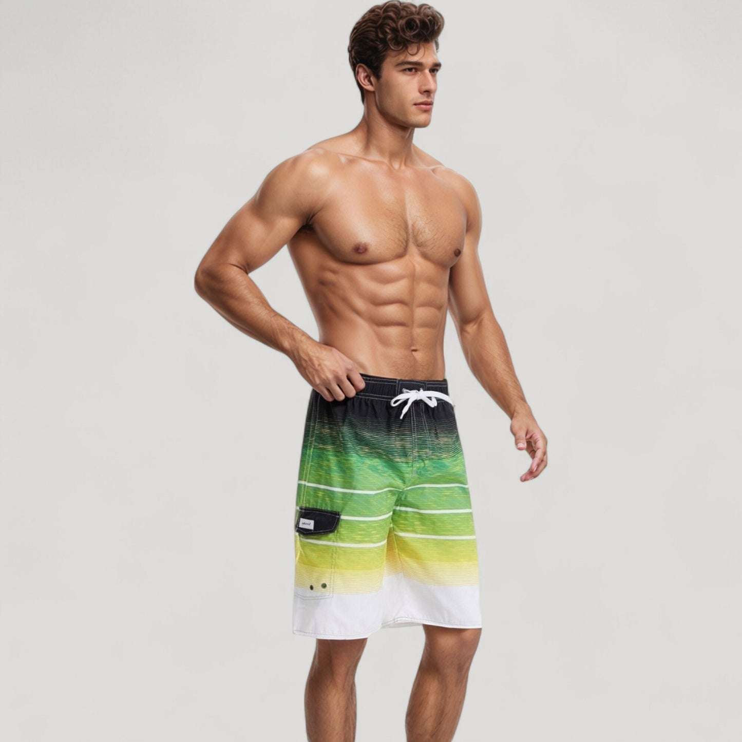 Men's Ombre Stripe Swim Trunks with Drawstring Waistband and Quick-Dry Lightweight Fabric for Comfortable Wear