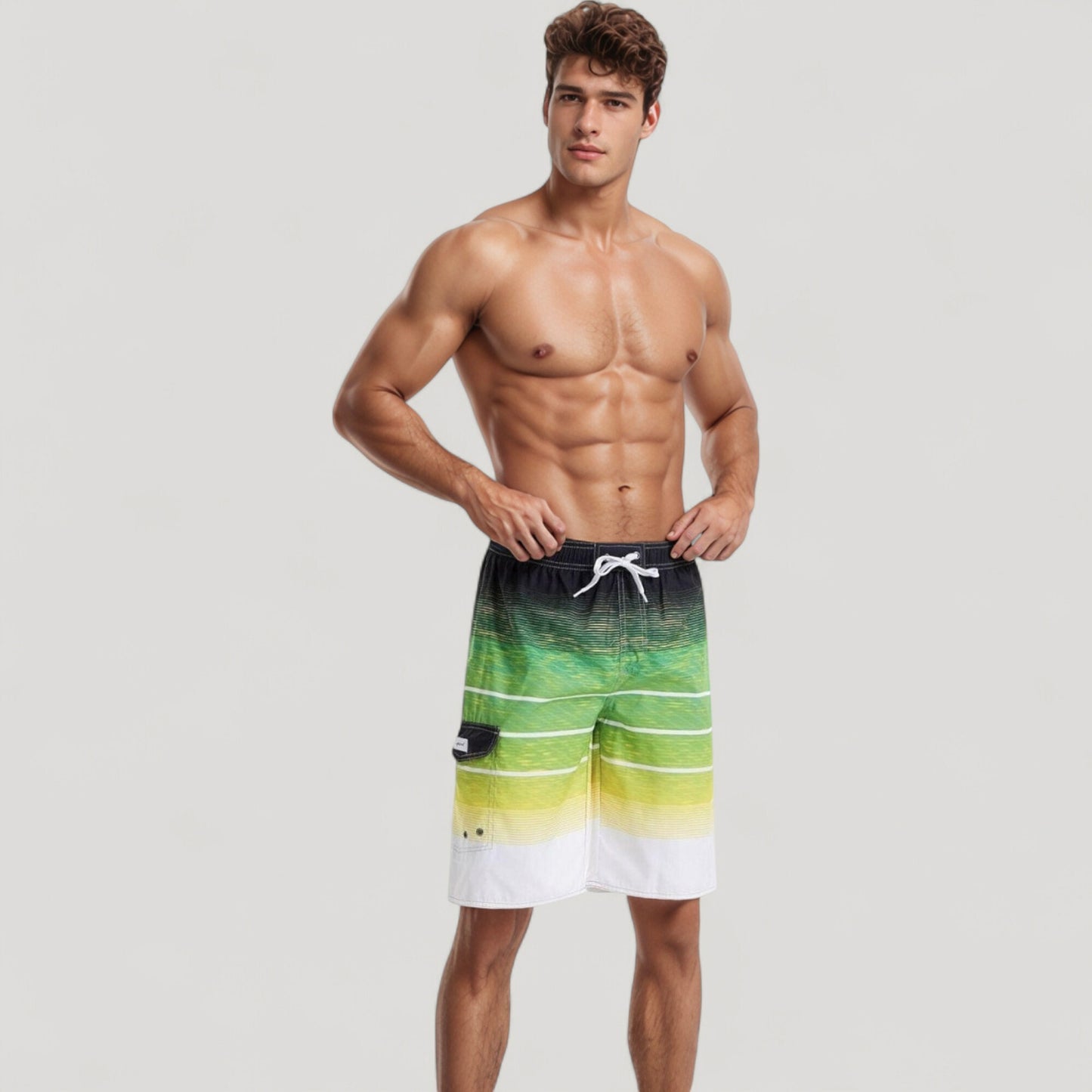 Men's Ombre Stripe Swim Trunks with Drawstring Waistband and Quick-Dry Lightweight Fabric for Comfortable Wear