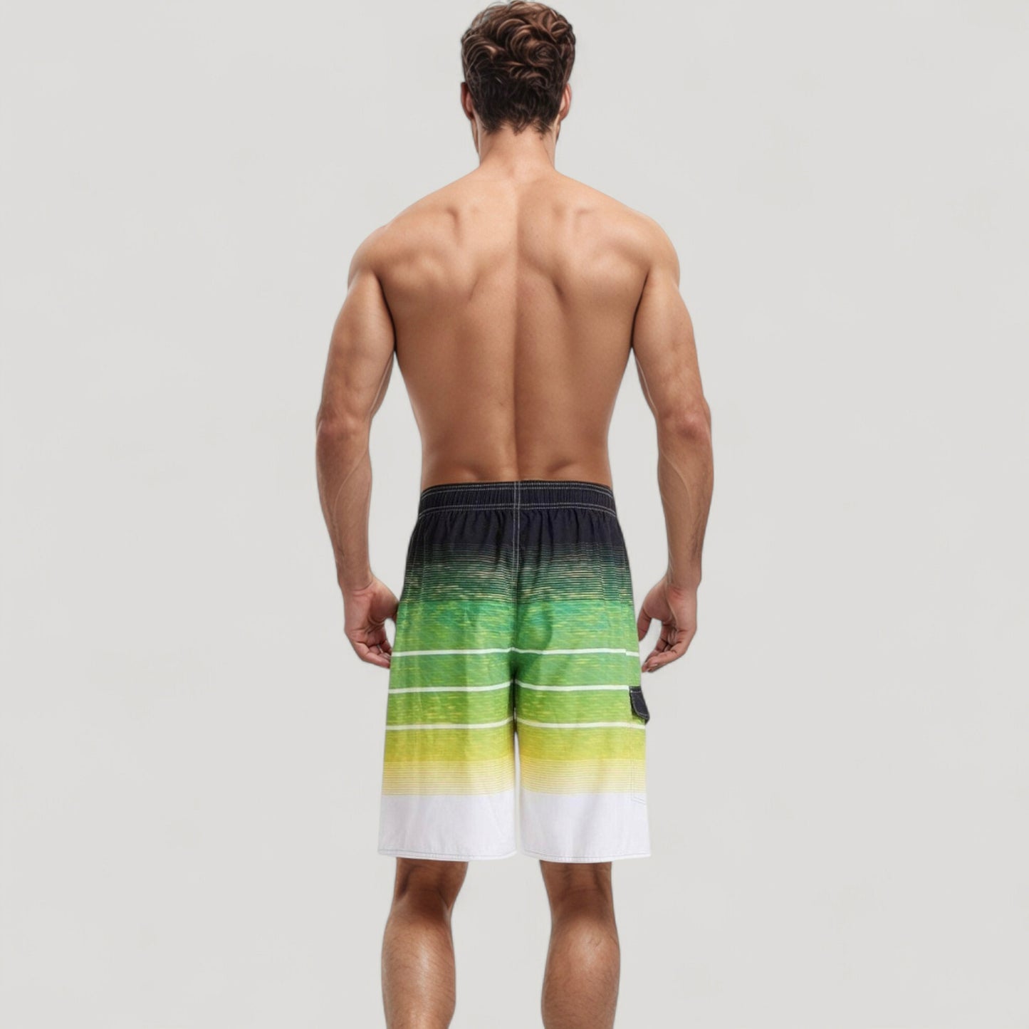 Men's Ombre Stripe Swim Trunks with Drawstring Waistband and Quick-Dry Lightweight Fabric for Comfortable Wear