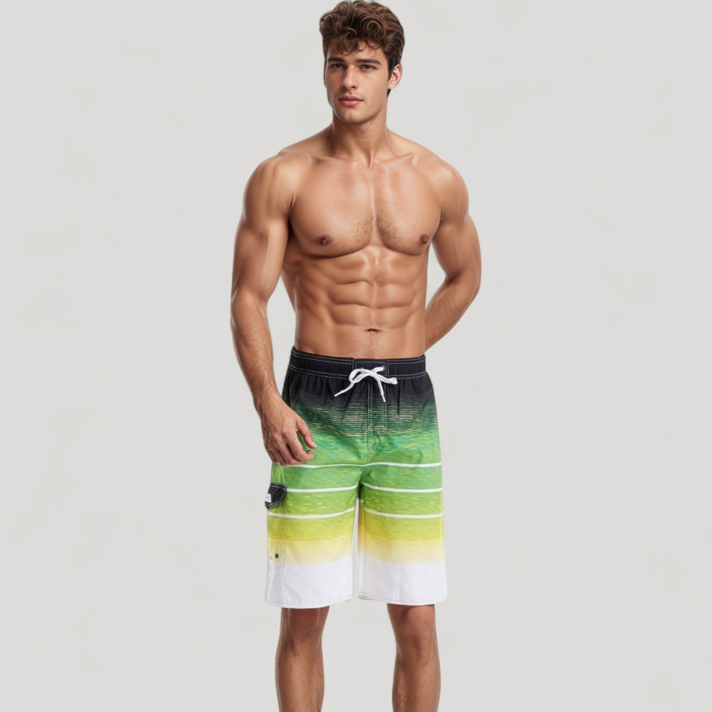 Men's Ombre Stripe Swim Trunks with Drawstring Waistband and Quick-Dry Lightweight Fabric for Comfortable Wear