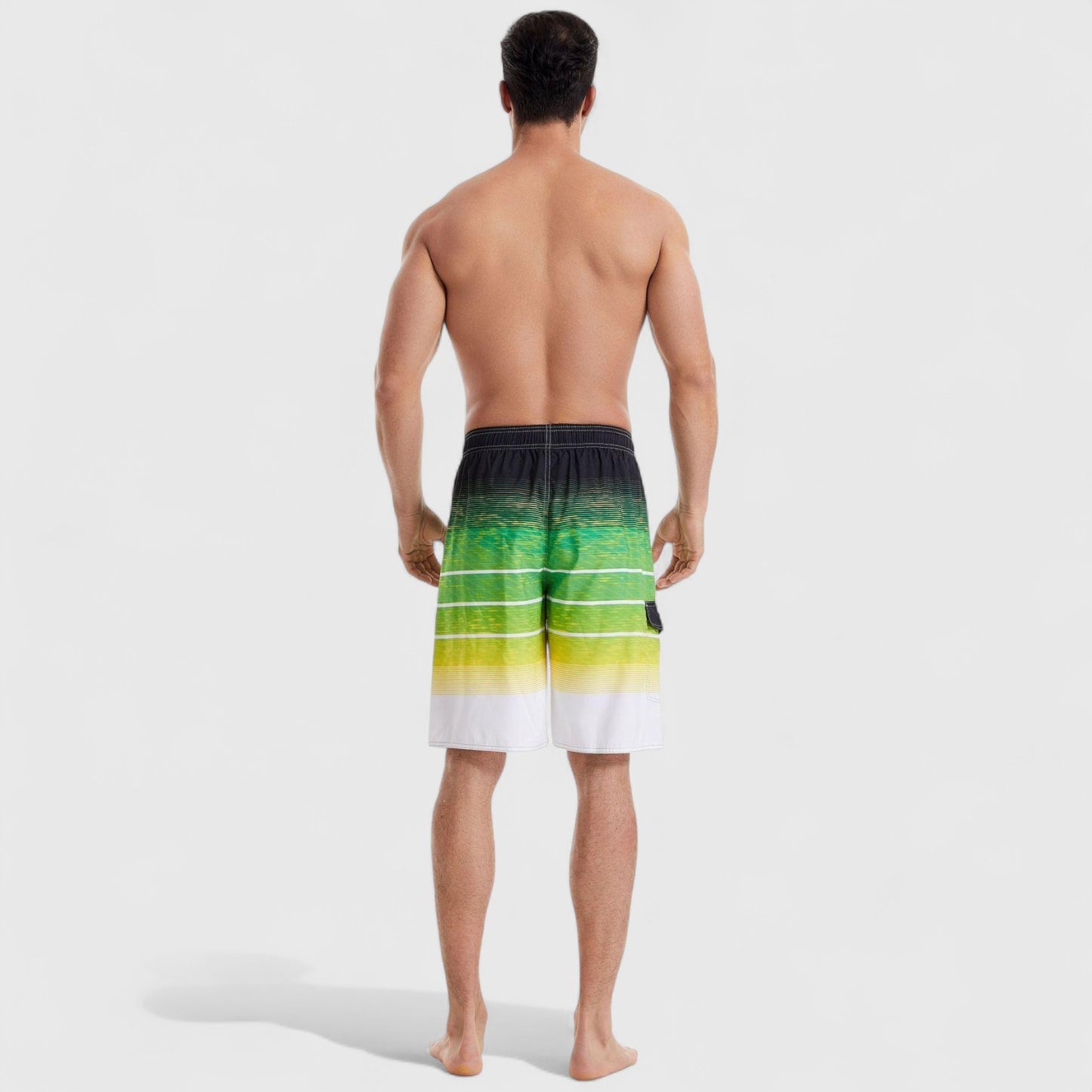 Men's Stripe Swim Shorts with Cargo Pocket and Adjustable Drawstring Waist