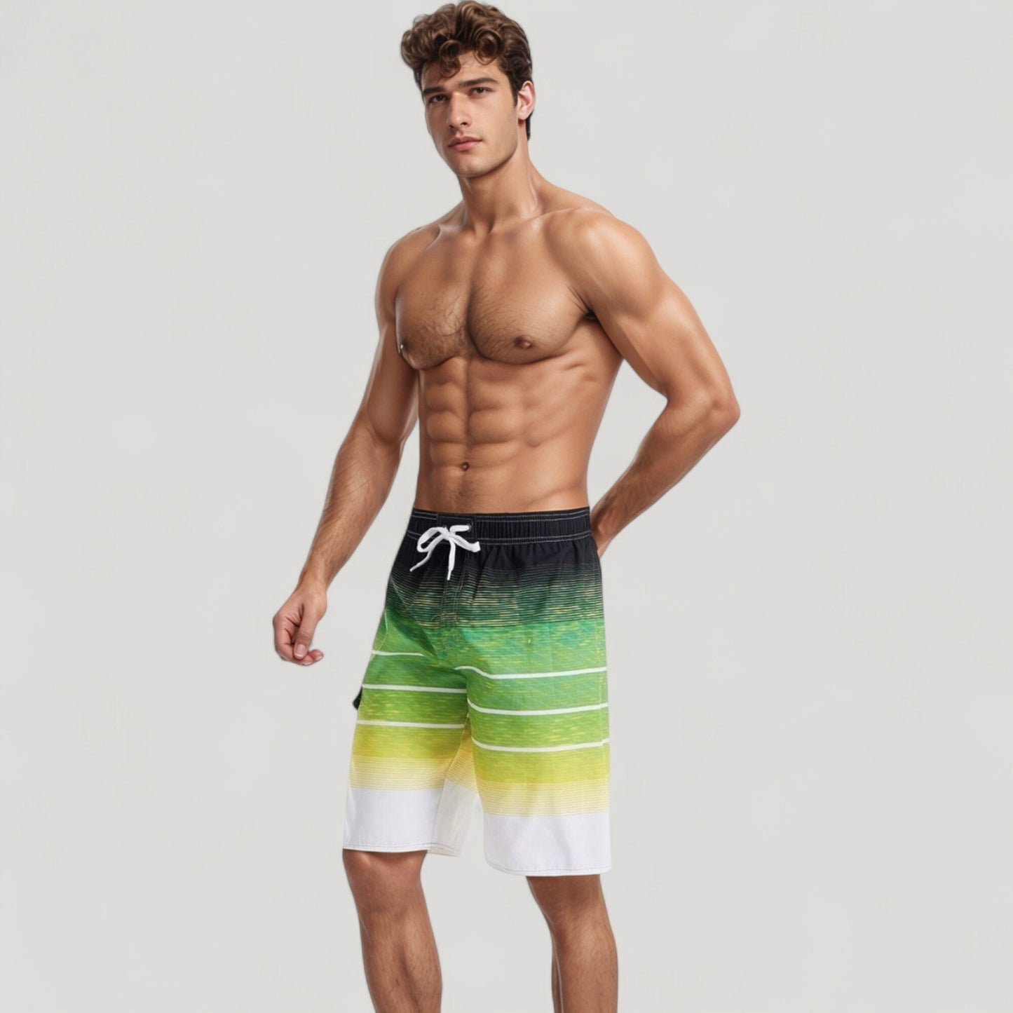Men's Ombre Stripe Swim Trunks with Drawstring Waistband and Quick-Dry Lightweight Fabric for Comfortable Wear