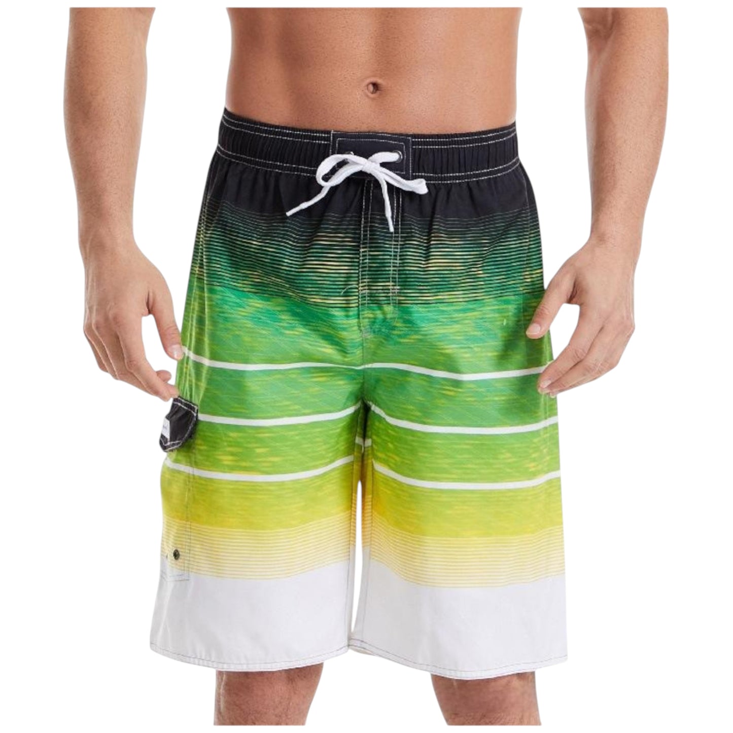 Men's Stripe Swim Shorts with Cargo Pocket and Adjustable Drawstring Waist