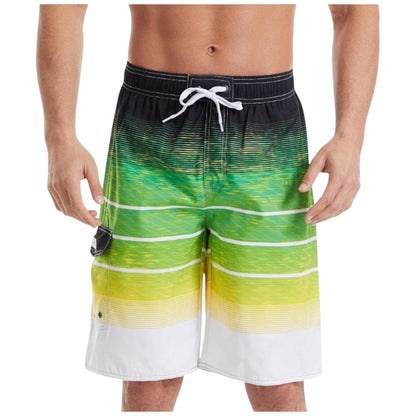 Men's Stripe Swim Shorts with Cargo Pocket and Adjustable Drawstring Waist